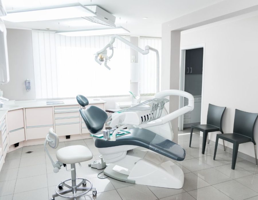 a dentist chair in a room